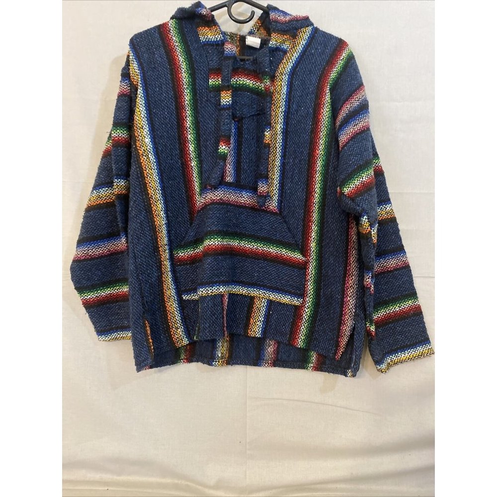 Molina Mexico Poncho BAHA HOODIE Unisex Sweater Shirt Blend Marley sz M Blue VTG